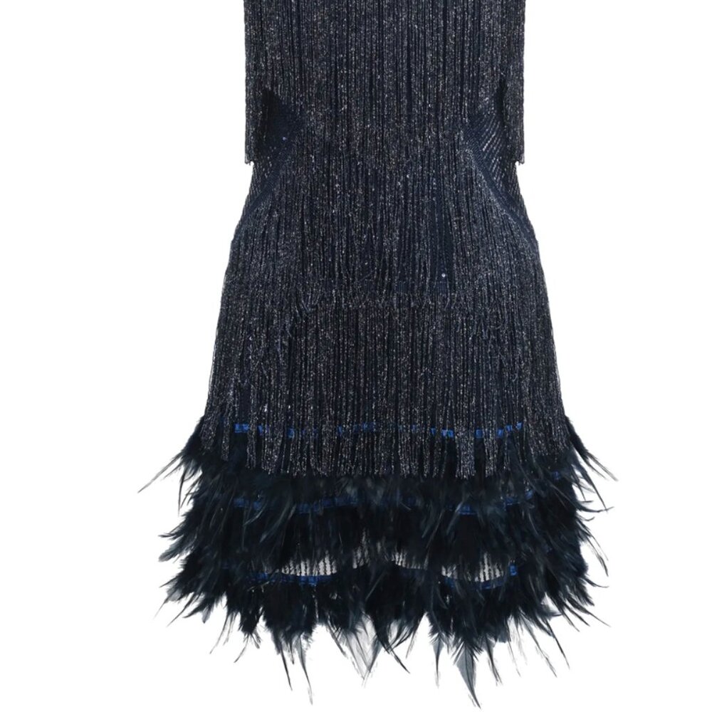 Bella Barnett Navy Sequin Feather Fringe Mini Dress — Size S | Party Dress - Picture 3 of 10